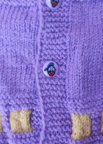 Kız Çocuk Mor Sarı Örgü Yelek - Görsel 3