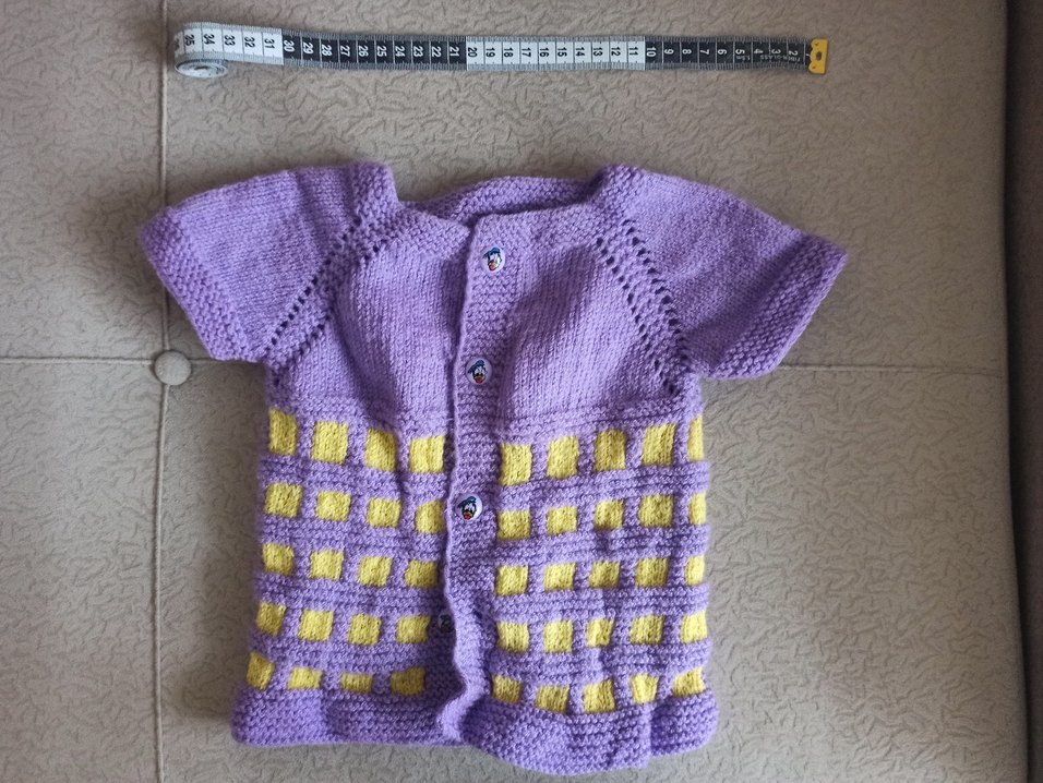 Kız Çocuk Mor Sarı Örgü Yelek - Görsel 2