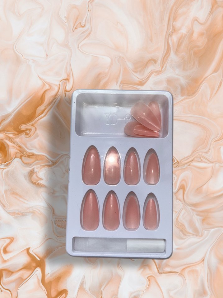 Bej Pastel Jel Görünümlü Takma Tırnak 12'li - Görsel 2