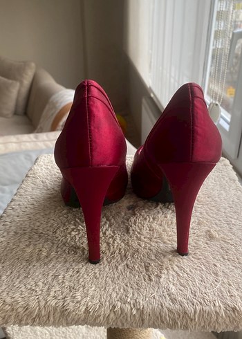 Kırmızı Saten Platform Topuklu Stiletto - Görsel 3