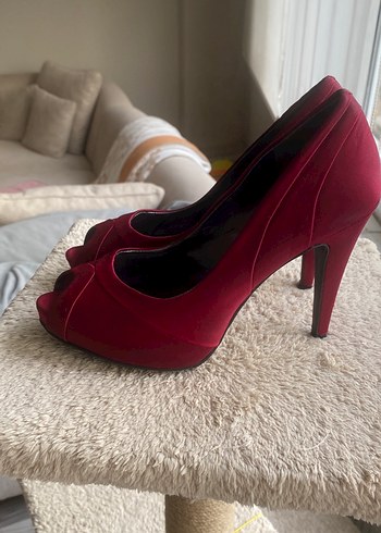 Kırmızı Saten Platform Topuklu Stiletto - Görsel 2