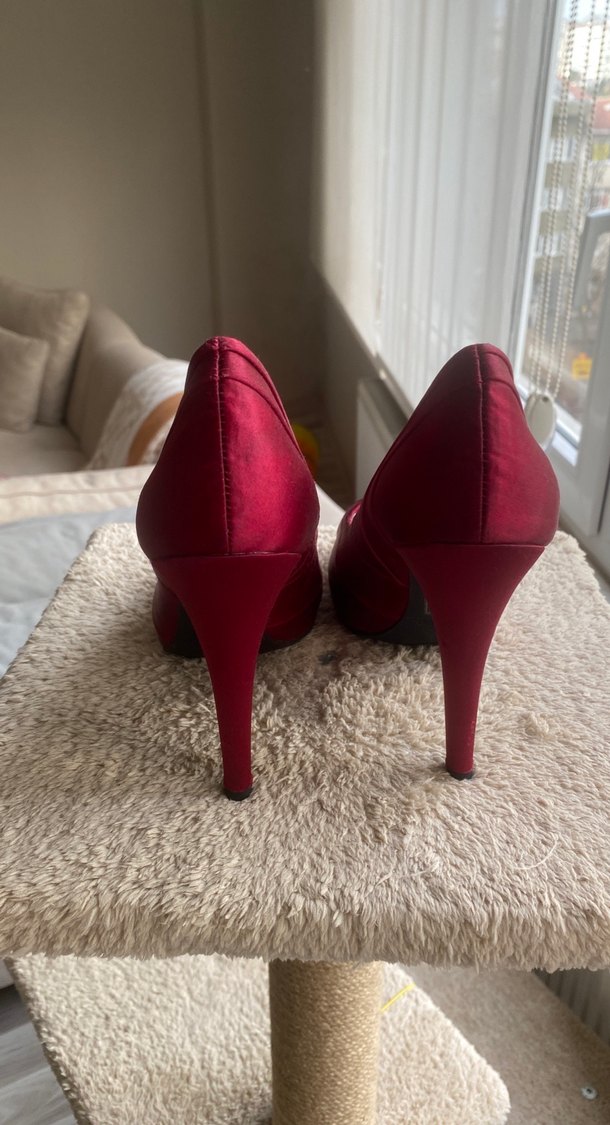 Kırmızı Saten Platform Topuklu Stiletto - Görsel 3