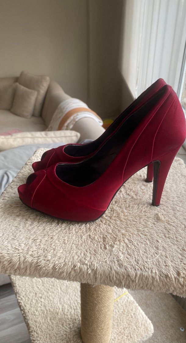 Kırmızı Saten Platform Topuklu Stiletto - Görsel 2