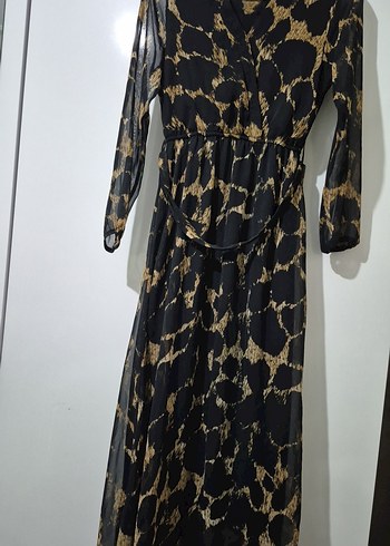 siyah rengi Yılan Desenli Uzun Elbise - Görsel 3