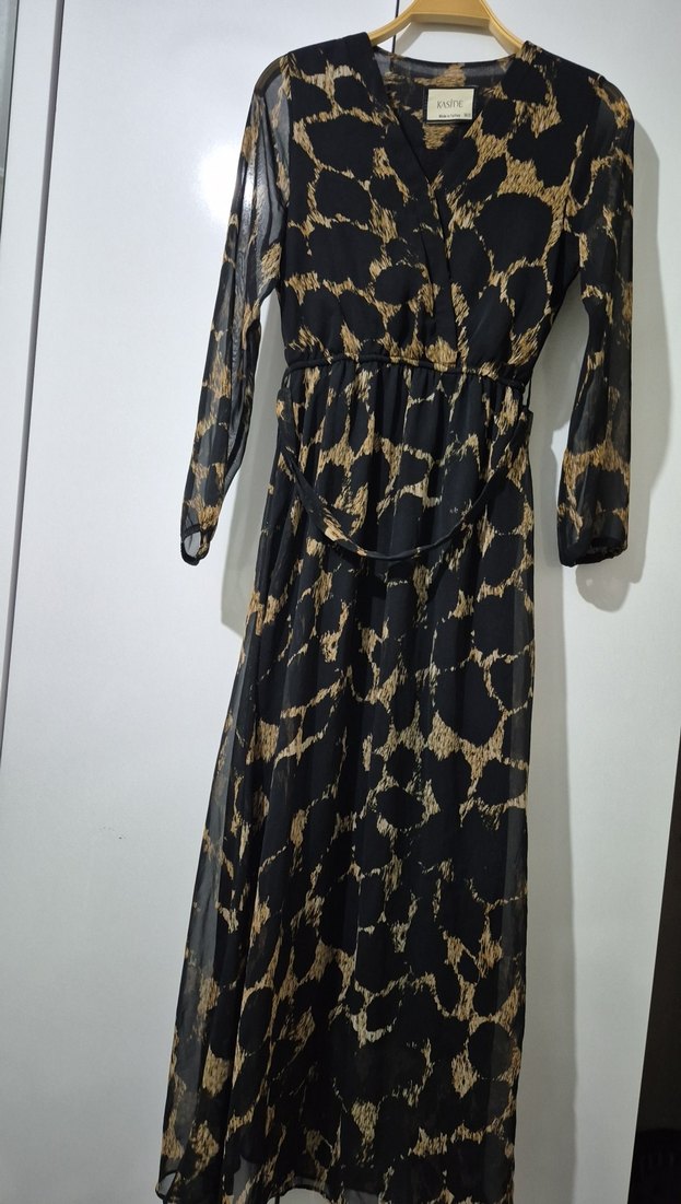 siyah rengi Yılan Desenli Uzun Elbise - Görsel 3