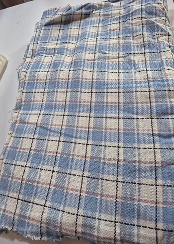 Mavi ve krem Kareli kumaş metresi 100 tl (not 5 metre var) - Görsel 3