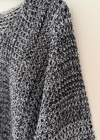 Gri V Yaka Örgü Kadın Kazak - Görsel 2