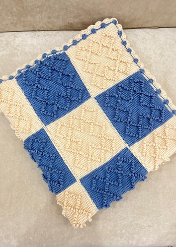 Mavi Ekose Örgü Çocuk Battaniyesi - Görsel 3