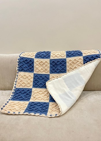 Mavi Ekose Örgü Çocuk Battaniyesi - Görsel 2