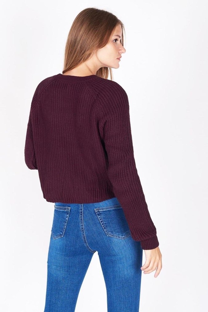 Bordo Örgü Kadın Triko Kazak - Görsel 2