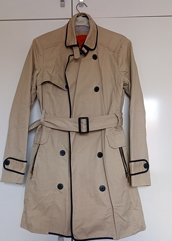 Bej Kadın Midi Trençkot Siyah Detaylı - Görsel 2