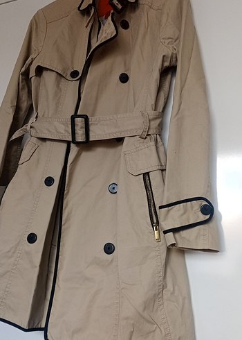 Bej Kadın Midi Trençkot Siyah Detaylı - Görsel 5