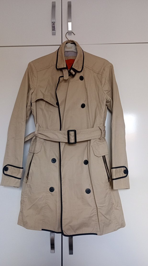 Bej Kadın Midi Trençkot Siyah Detaylı - Görsel 2