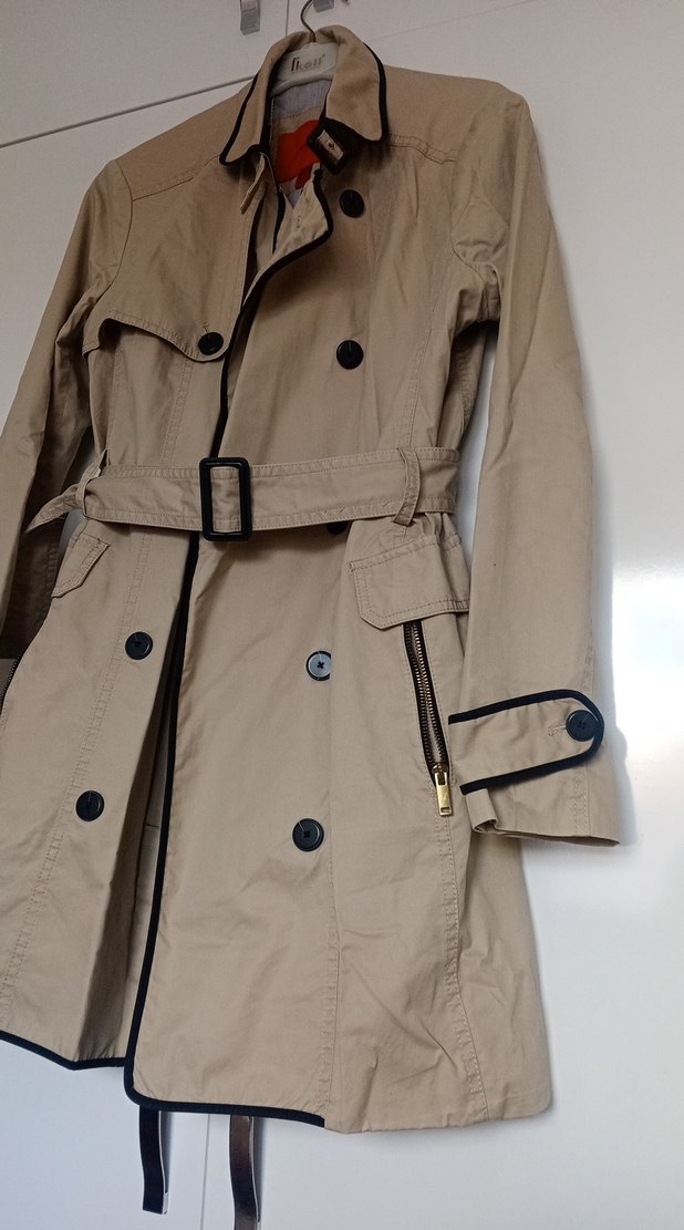 Bej Kadın Midi Trençkot Siyah Detaylı - Görsel 5