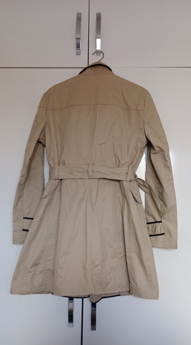 Bej Kadın Midi Trençkot Siyah Detaylı - Görsel 4