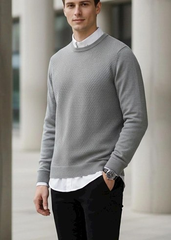 Gri Erkek Bisiklet Yaka Triko Kazak - Görsel 2