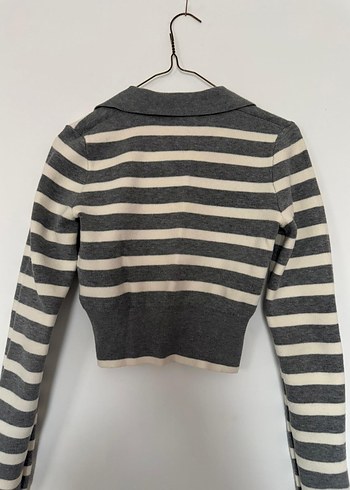 Gri Çizgili V Yaka Kadın Triko - Görsel 4