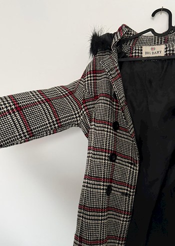 Kürk Detaylı Gri Ekose Kadın Kaban - Görsel 2