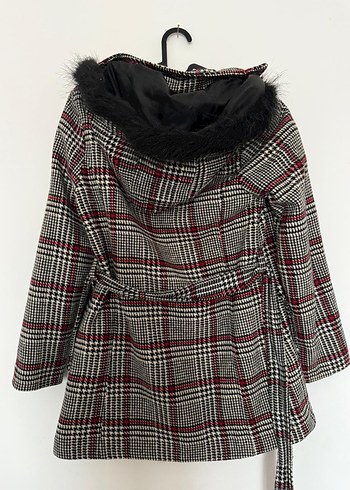 Kürk Detaylı Gri Ekose Kadın Kaban - Görsel 6