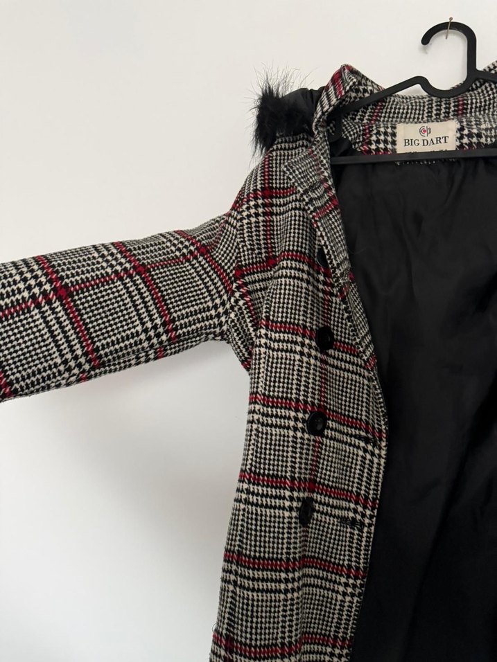 Kürk Detaylı Gri Ekose Kadın Kaban - Görsel 2