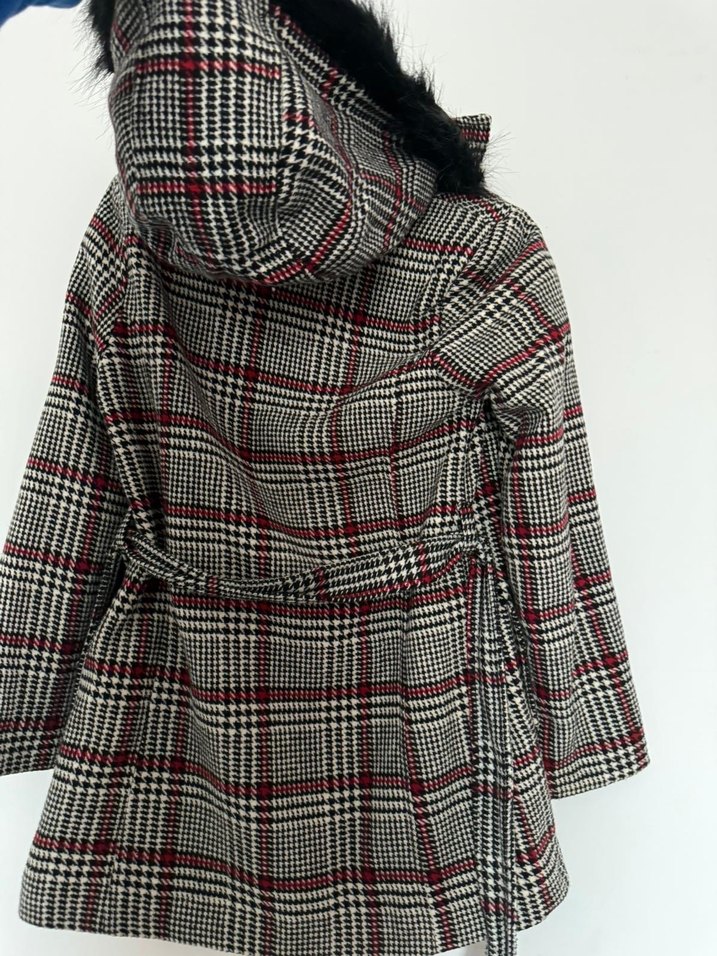 Kürk Detaylı Gri Ekose Kadın Kaban - Görsel 3