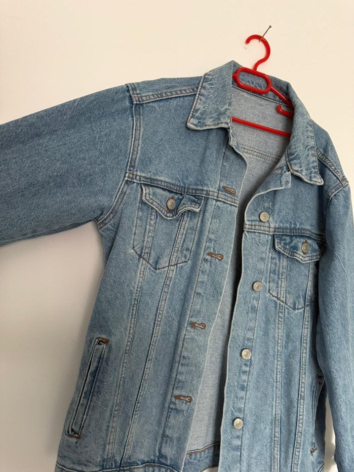 Düğmeli Mavi Kadın Denim Ceket - Görsel 2