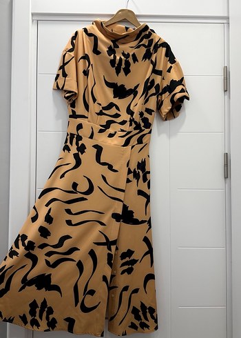 Camel Renkli Drapeli Uzun Kadın Elbise - Görsel 3