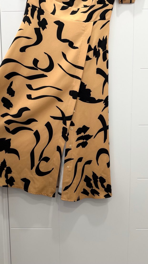 Camel Renkli Drapeli Uzun Kadın Elbise - Görsel 2