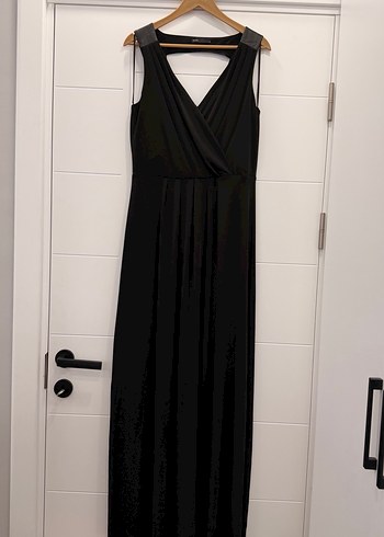 Siyah Drapeli Uzun Kadın Elbise - Görsel 3