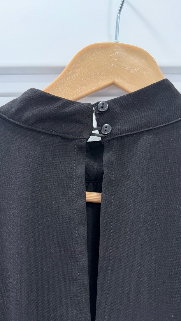 Düğmeli Siyah Uzun Kadın Elbise - Görsel 5