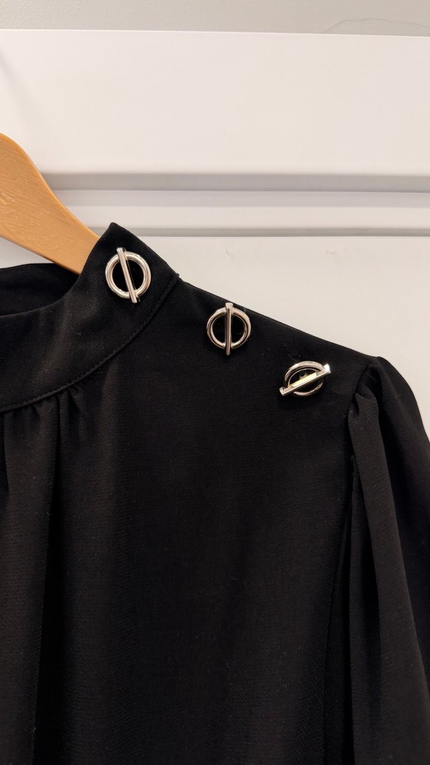 Düğmeli Siyah Uzun Kadın Elbise - Görsel 4