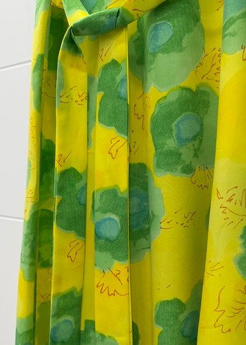 Sarı Çiçekli Uzun Düğmeli Bohem Elbise - Görsel 4