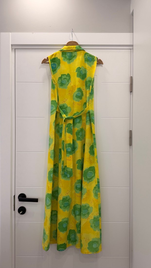 Sarı Çiçekli Uzun Düğmeli Bohem Elbise - Görsel 3