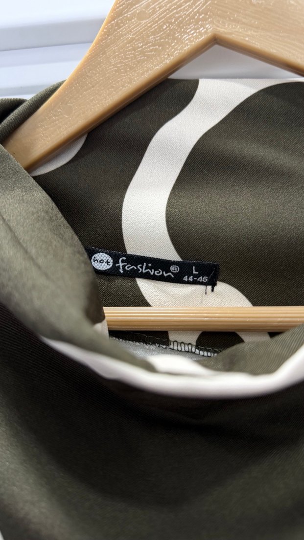 Drapeli Desenli Uzun Kahverengi Elbise - Görsel 4