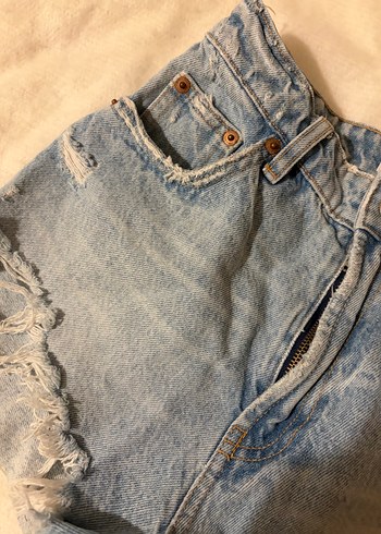 Kadın Mavi Pastel Renkli Mini Kot Şort - Görsel 2