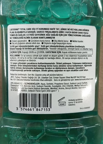 Listerine Total Care Hafif Nane 250 ml Ağız Bakım Suyu - Görsel 3