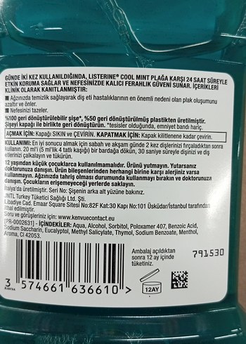 Listerine Cool Mint Ağız Bakım Suyu 250ml - Görsel 3