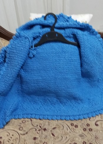 Kızlar İçin Mavi Örgü Kapüşonlu Hırka - Görsel 2