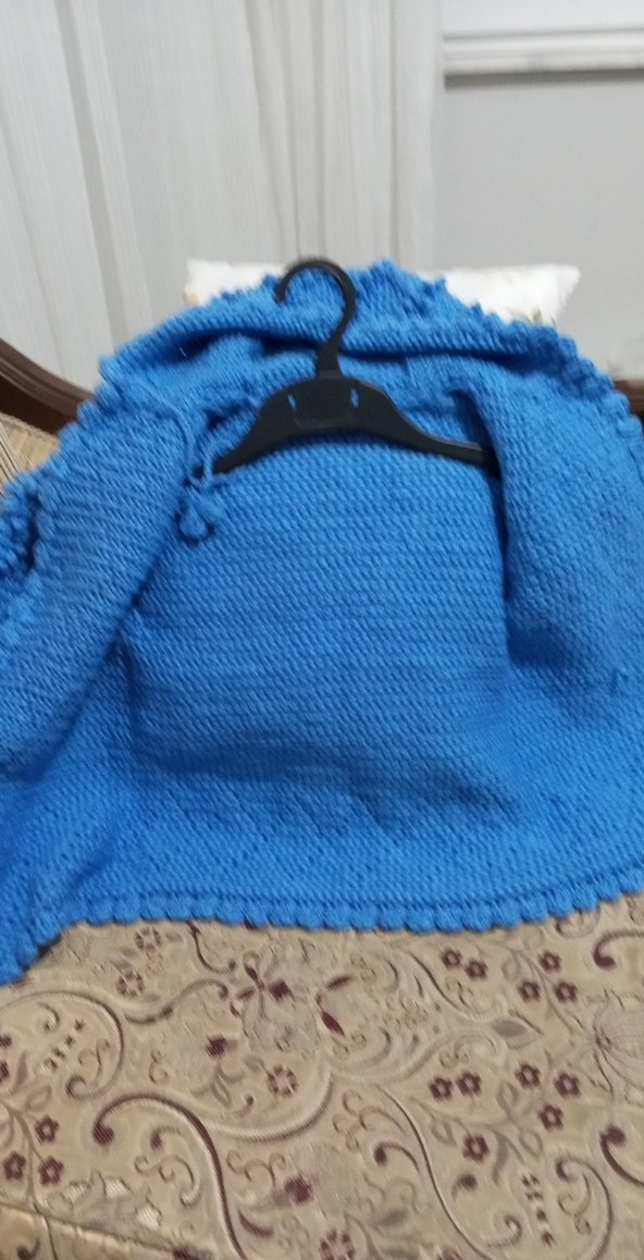 Kızlar İçin Mavi Örgü Kapüşonlu Hırka - Görsel 2