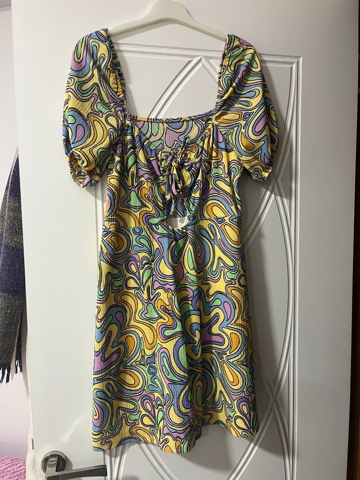 Renkli Bohem Mini Elbise - Görsel 2