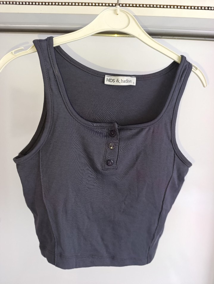 Siyah Fitilli Denim Crop Top - Görsel 2