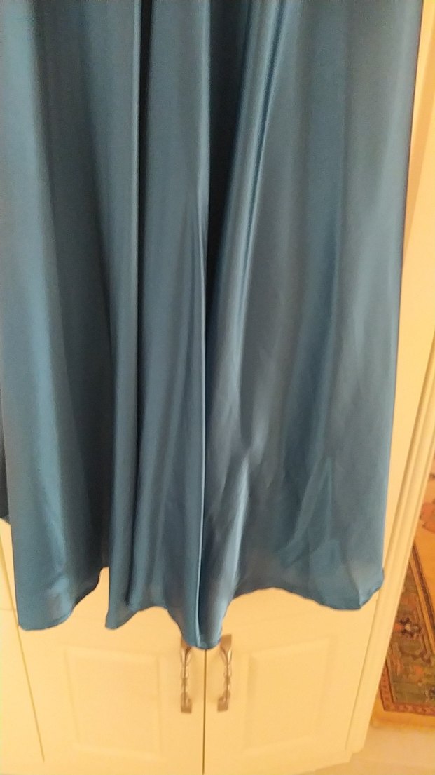 Uzun Turkuaz kuşaklı Abiye Elbise - Görsel 3