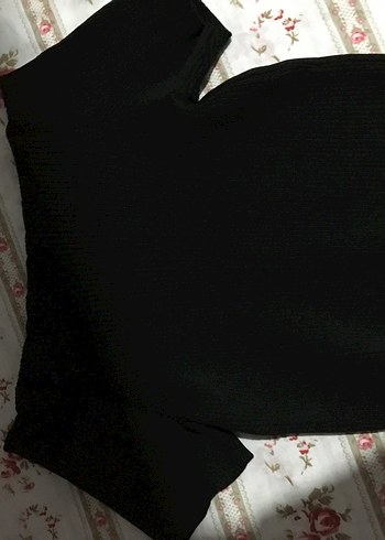 Siyah Kayık Yaka Kadın Crop Top - Görsel 2