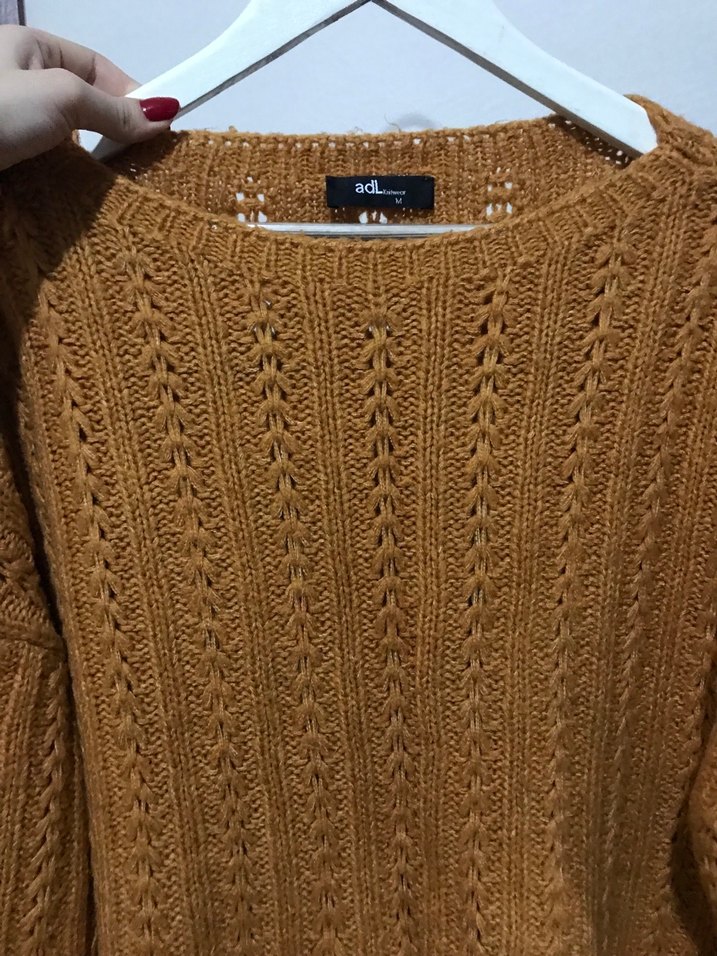 Kadın Kahverengi Triko Salaş Kazak - Görsel 2