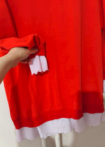 Kırmızı Pamuklu Hamile Sweatshirt - Görsel 2