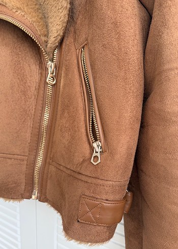 Kahverengi Süet Kürk Detaylı Kadın Ceket - Görsel 4