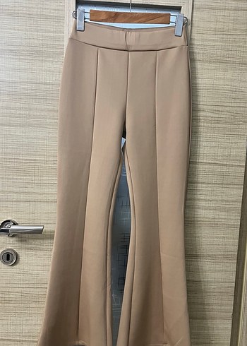 Ön boydan dikişli, şık scuba yüksek bel İspanyol paça pantolon - Görsel 3