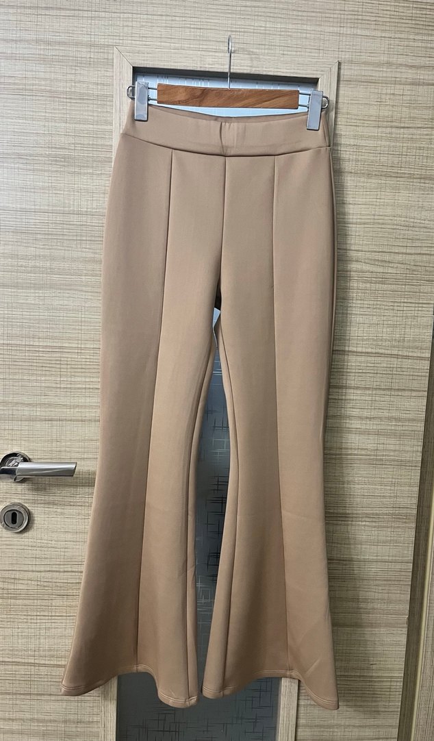 Ön boydan dikişli, şık scuba yüksek bel İspanyol paça pantolon - Görsel 3