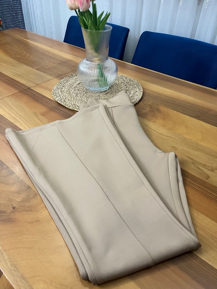 Ön boydan dikişli, şık scuba yüksek bel İspanyol paça pantolon - Görsel 2