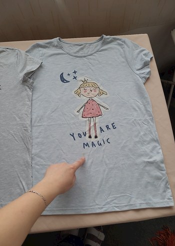 Kız Çocuk Gri Baskılı Kısa Kollu Tişört - Görsel 8